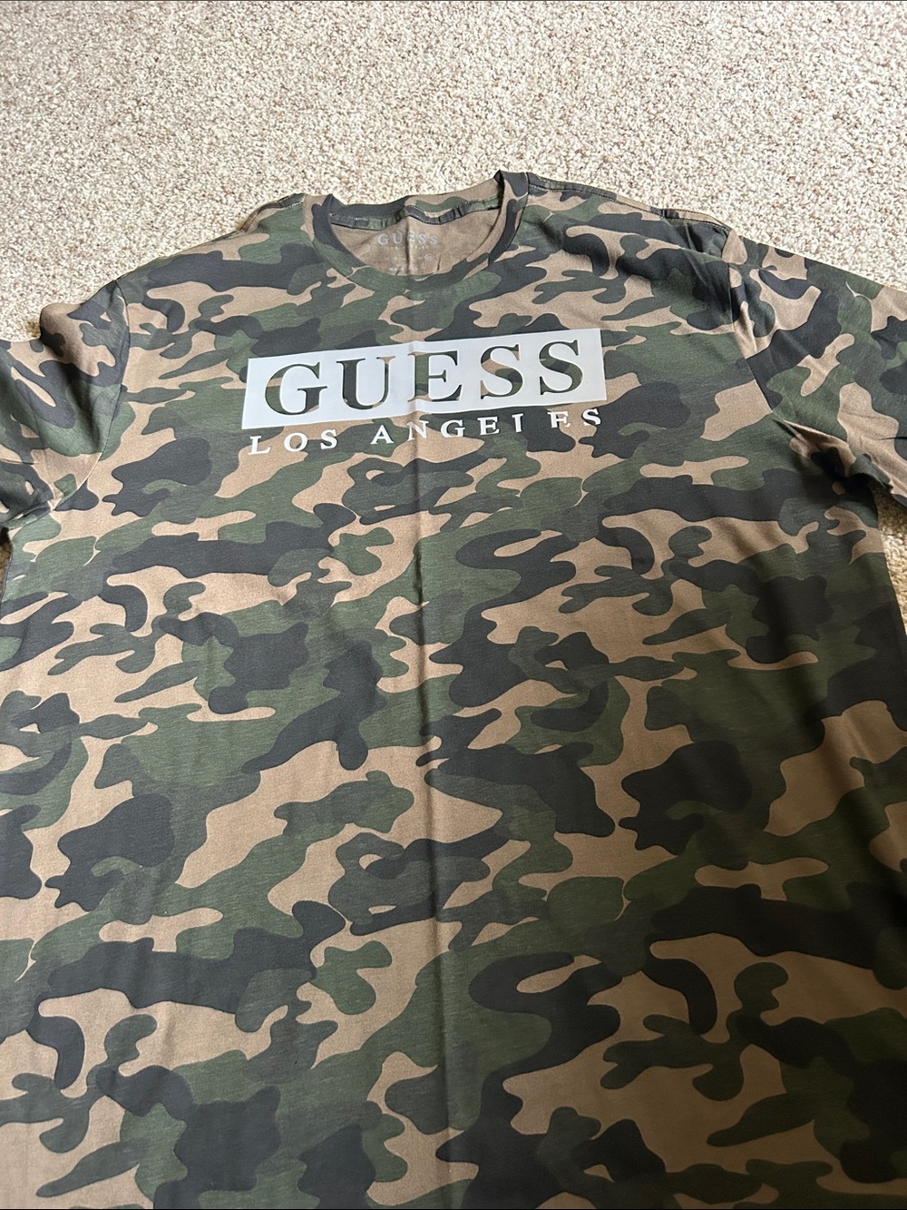 Guess Camouflage Logo Long Sleeve Shirt - Green, Tan & Black